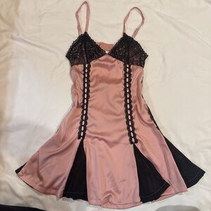 dELiA*s Pink Satin and Black Lace Slip